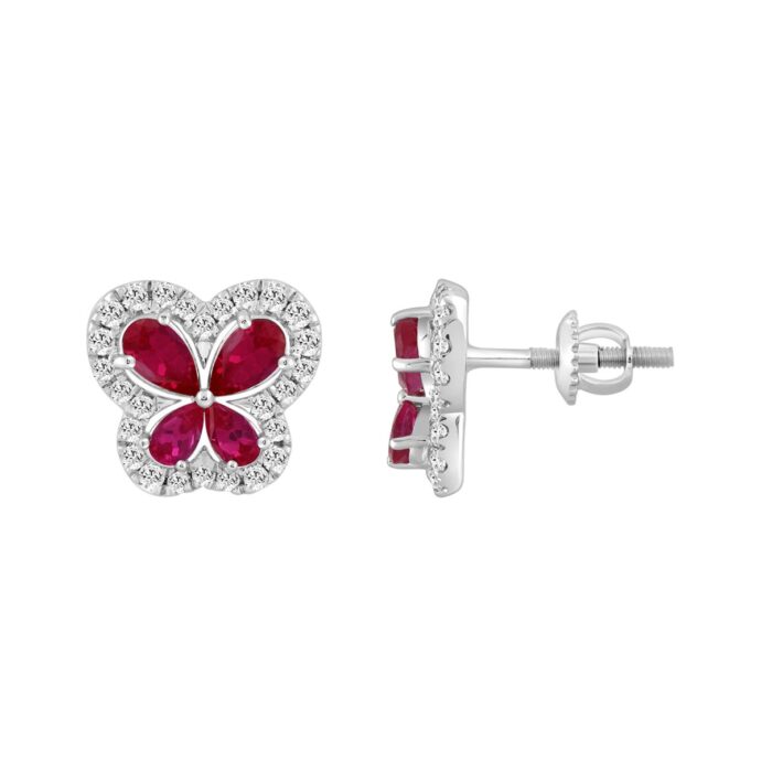 14K WHITE GOLD 1 1/2CT ROUND/PEAR DIAMOND LADIES EARRINGS (RUBY PEAR) - Image 2