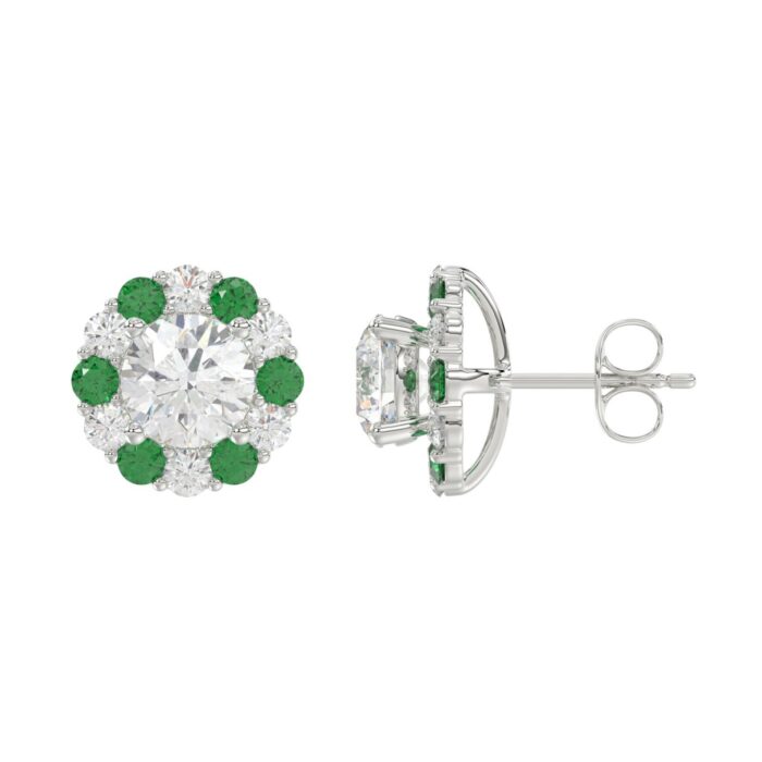 14K WHITE GOLD 2 1/2CT ROUND/ROUND GREEN SAPPHIRE LADIES EARRING (CENTER STONE ROUND DIAMOND 2CT) - Image 3