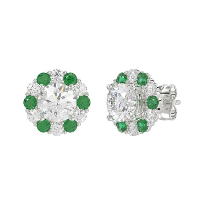 14K WHITE GOLD 2 1/2CT ROUND/ROUND GREEN SAPPHIRE LADIES EARRING (CENTER STONE ROUND DIAMOND 2CT) - Image 2