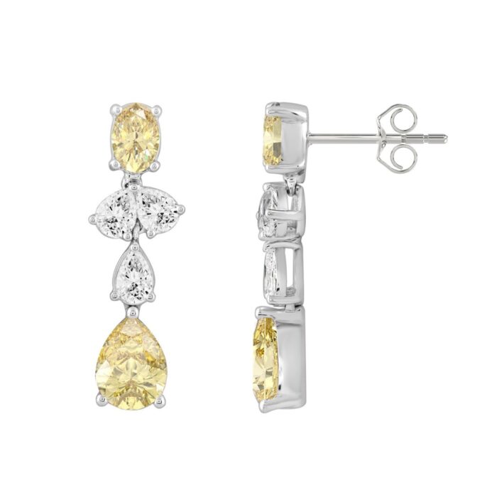14K WHITE GOLD 3 1/2CT OVAL/PEAR DIAMOND LADIES EARRINGS (YELLOW PEAR DIAMOND 3/4CT/YELLOW OVAL DIAMOND 1/2CT) - Image 3
