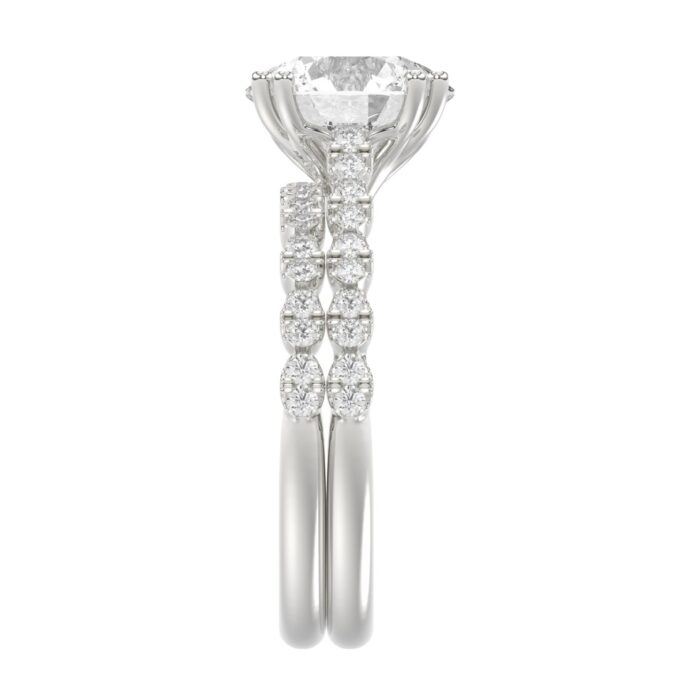 Ladies 14K White Gold Ladies Elegance- Bridal Set 3 1/3CT Round Diamond 3.00CT Round Center stone (Color F-G -Clarity VS1/VS2) - Image 4