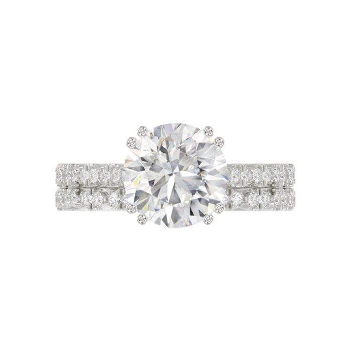 Ladies 14K White Gold Ladies Elegance- Bridal Set 3 1/3CT Round Diamond 3.00CT Round Center stone (Color F-G -Clarity VS1/VS2) - Image 5