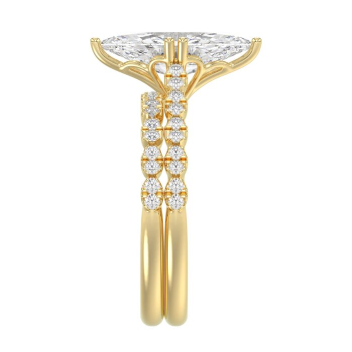 Ladies 14K Yellow Gold Ladies Elegance- Bridal Set 3 1/3CT Round & Marquise Diamonds 3.00CT Marquise Center stone (Color F-G -Clarity VS1/VS2) - Image 4