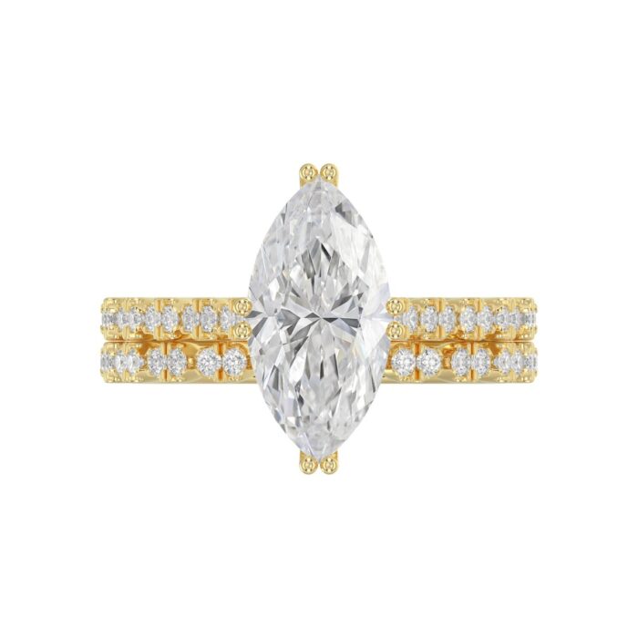 Ladies 14K Yellow Gold Ladies Elegance- Bridal Set 3 1/3CT Round & Marquise Diamonds 3.00CT Marquise Center stone (Color F-G -Clarity VS1/VS2) - Image 5