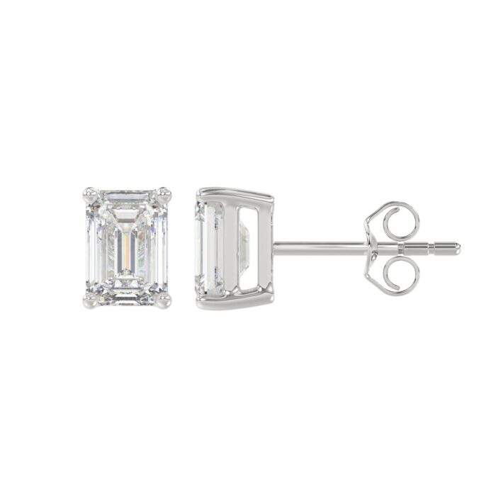14K WHITE GOLD 2CT EMERALD DIAMOND LADIES SOLITAIRE EARRINGS - Image 2
