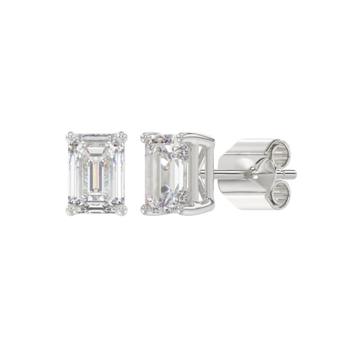 14K WHITE GOLD 2CT EMERALD DIAMOND LADIES SOLITAIRE EARRINGS - Image 3