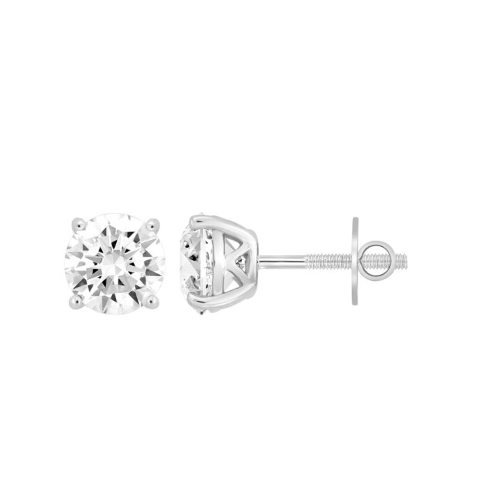 LADIES SOLITAIRE EARRINGS 4CT ROUND DIAMOND 14K WHITE GOLD (CENTER STONE ROUND DIAMOND 2.00CT) - Image 2