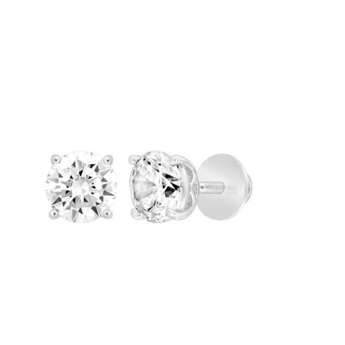 LADIES SOLITAIRE EARRINGS 4CT ROUND DIAMOND 14K WHITE GOLD (CENTER STONE ROUND DIAMOND 2.00CT) - Image 3
