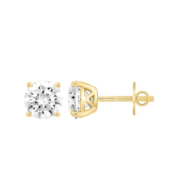 LADIES SOLITAIRE EARRINGS 4CT ROUND DIAMOND 14K YELLOW GOLD (CENTER STONE ROUND DIAMOND 2.00CT) - Image 2