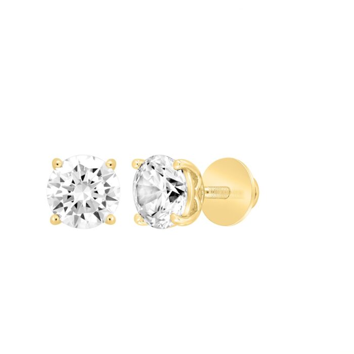 LADIES SOLITAIRE EARRINGS 4CT ROUND DIAMOND 14K YELLOW GOLD (CENTER STONE ROUND DIAMOND 2.00CT) - Image 3