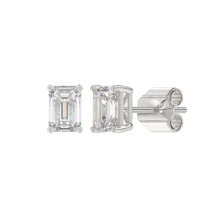 LADIES SOLITAIRE EARRINGS 1 1/2CT EMERALD DIAMOND 14K WHITE GOLD - Image 3