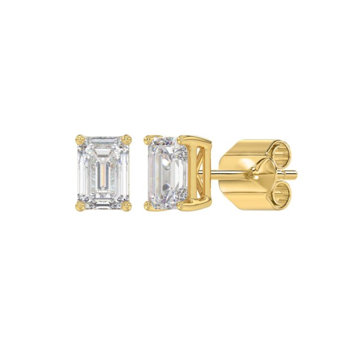 LADIES SOLITAIRE EARRINGS 1 1/2CT EMERALD DIAMOND 14K YELLOW GOLD - Image 3
