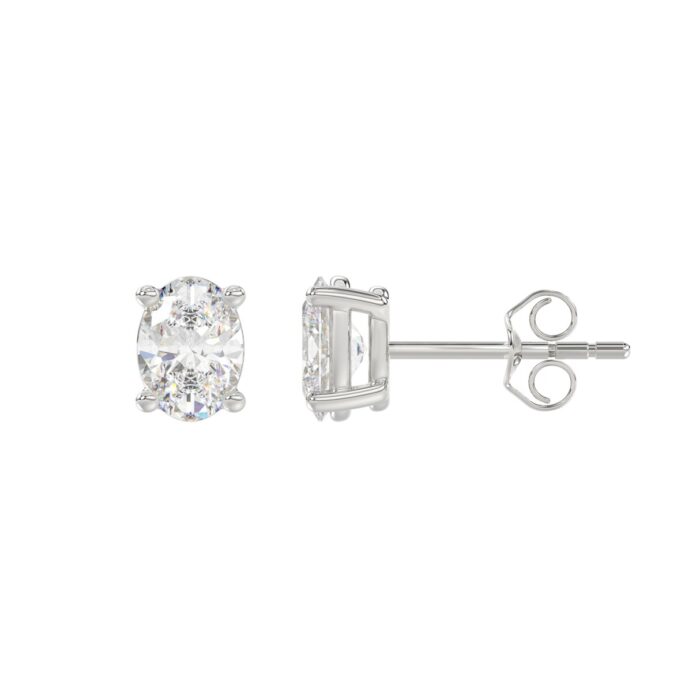 LADIES SOLITAIRE EARRINGS 1 1/2CT OVAL DIAMOND 14K WHITE GOLD - Image 2
