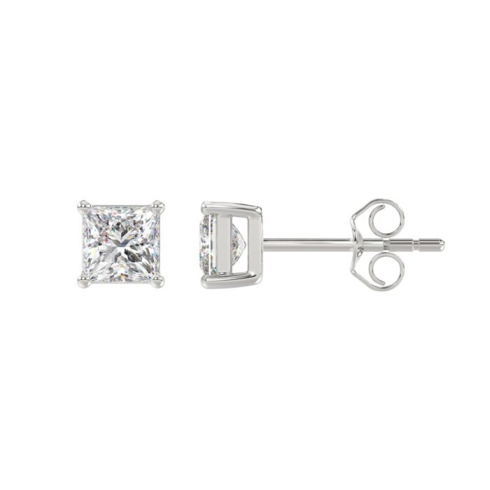 LADIES SOLITAIRE EARRINGS 1 1/2CT PRINCESS DIAMOND 14K WHITE GOLD (CENTER STONE PRINCESS DIAMOND 3/4CT) - Image 2