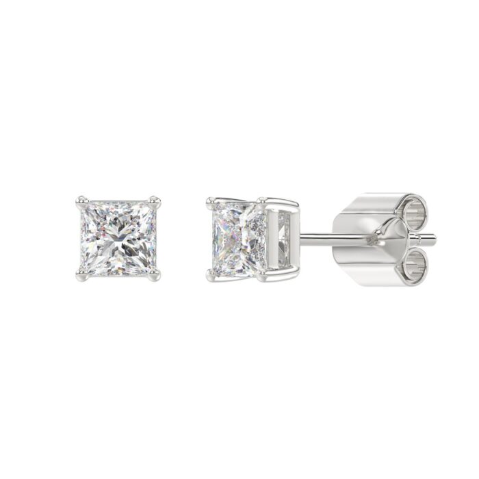 LADIES SOLITAIRE EARRINGS 1 1/2CT PRINCESS DIAMOND 14K WHITE GOLD (CENTER STONE PRINCESS DIAMOND 3/4CT) - Image 3