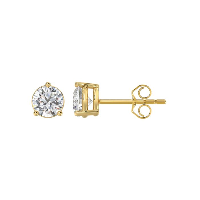 LADIES SOLITAIRE EARRINGS 1 1/2CT ROUND DIAMOND 14K YELLOW GOLD - Image 2