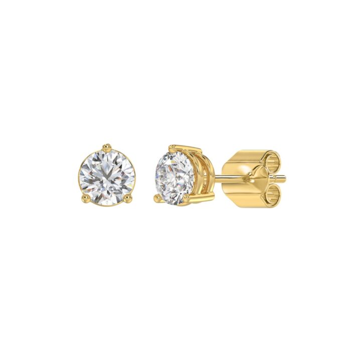 LADIES SOLITAIRE EARRINGS 1 1/2CT ROUND DIAMOND 14K YELLOW GOLD - Image 3