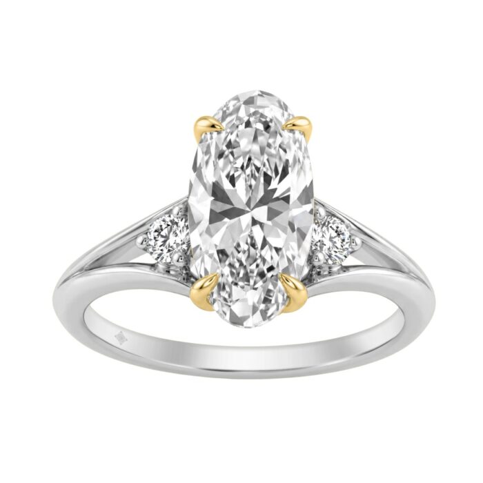 Elegance14K White/Yellow Gold Diamond Engagement Ring 2 1/4Ct Elongated Oval Center With Round Side Stones, Women Ring 2Ct ELONGATED Oval Center Ston - Image 1