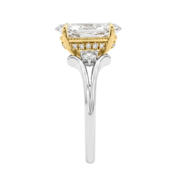 Elegance14K White/Yellow Gold Diamond Engagement Ring 2 1/4Ct Elongated Oval Center With Round Side Stones, Women Ring 2Ct ELONGATED Oval Center Ston - Image 2