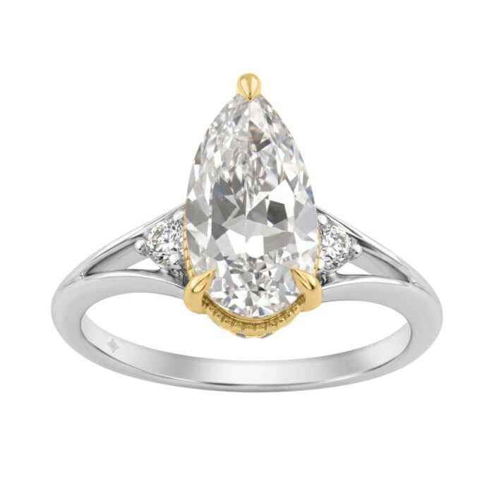 20890547_EC-148854WY-1214x1214.jpg Elegance14K White/Yellow Gold Diamond Engagement Ring 2 1/4Ct Elongated Pear Center With Round Side Stones, Women Ring 2Ct Pear Center Stone (Color F- - Image 1