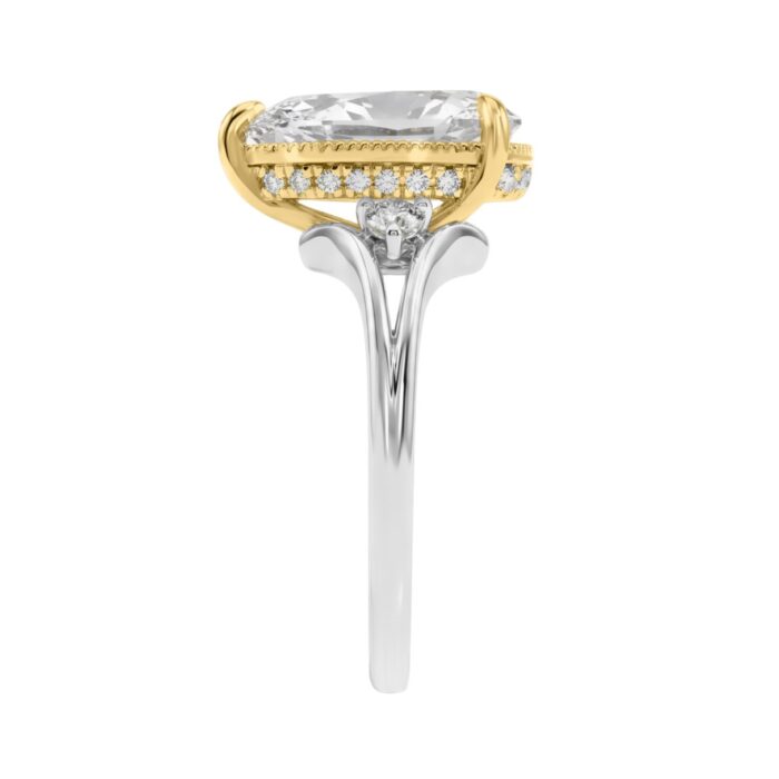 Elegance14K White/Yellow Gold Diamond Engagement Ring 2 1/4Ct Elongated Pear Center With Round Side Stones, Women Ring 2Ct Pear Center Stone (Color F- - Image 2