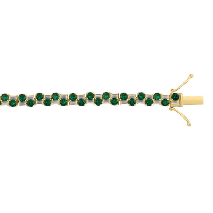 14K YELLOW GOLD 9.00CT BAGUETTE/ROUND DIAMOND LADIES BRACELET (GREEN EMERALD ROUND DIAMOND 7 7/8CT) - Image 2
