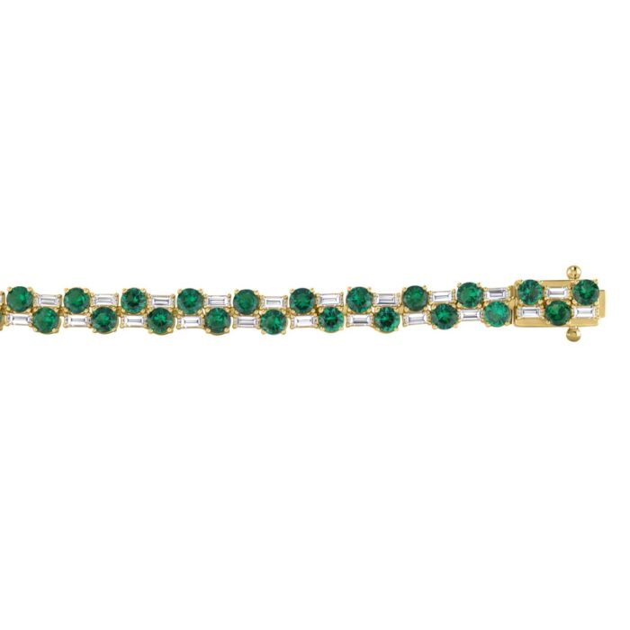 14K YELLOW GOLD 9.00CT BAGUETTE/ROUND DIAMOND LADIES BRACELET (GREEN EMERALD ROUND DIAMOND 7 7/8CT) - Image 3