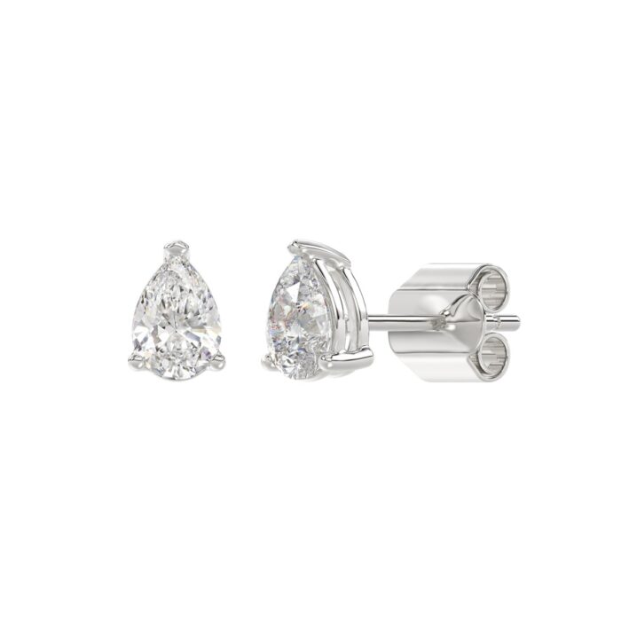 LADIES SOLITAIRE EARRINGS 1CT PEAR DIAMOND 14K WHITE GOLD - Image 3