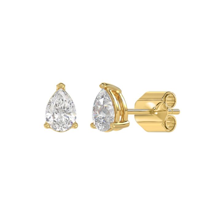 LADIES SOLITAIRE EARRINGS 1CT PEAR DIAMOND 14K YELLOW GOLD - Image 3