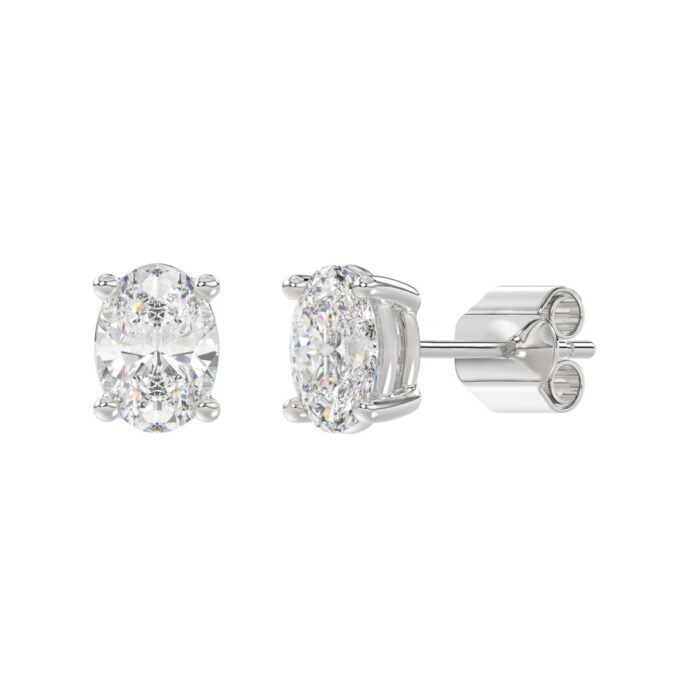 LADIES SOLITAIRE EARRINGS 2 1/2CT OVAL DIAMOND 14K WHITE GOLD - Image 2
