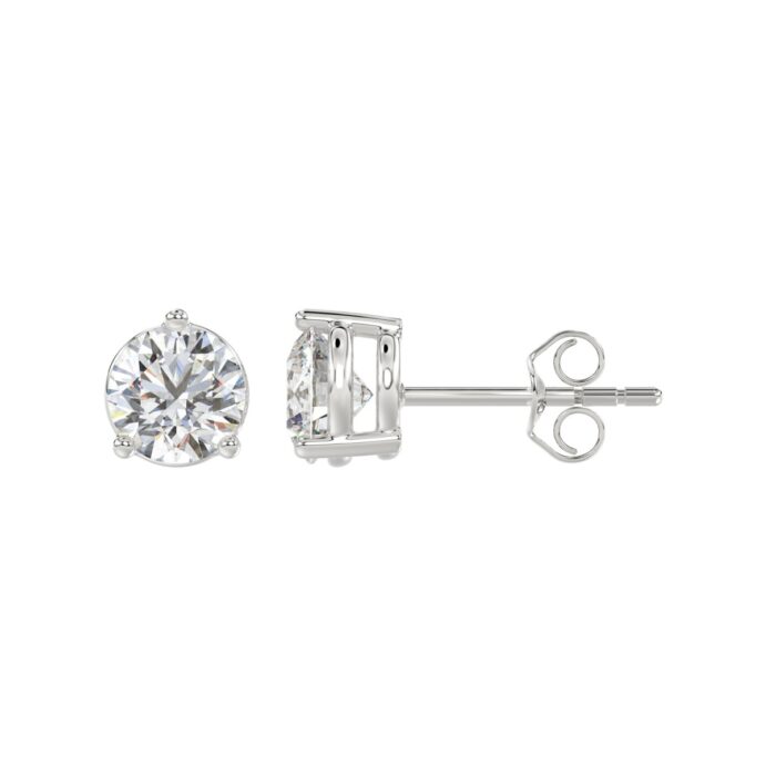 LADIES SOLITAIRE EARRINGS 2 1/2CT ROUND DIAMOND 14K WHITE GOLD - Image 2