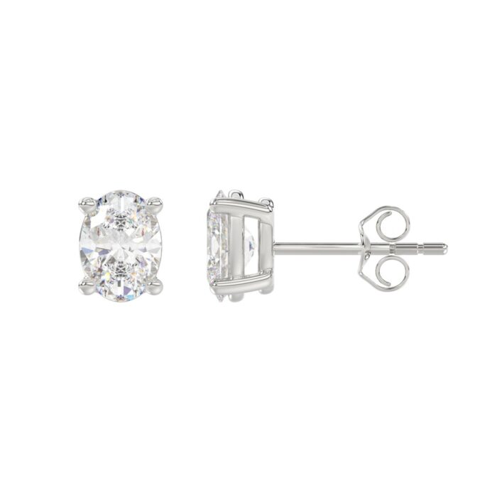 LADIES SOLITAIRE EARRINGS 2CT OVAL DIAMOND 14K WHITE GOLD - Image 2