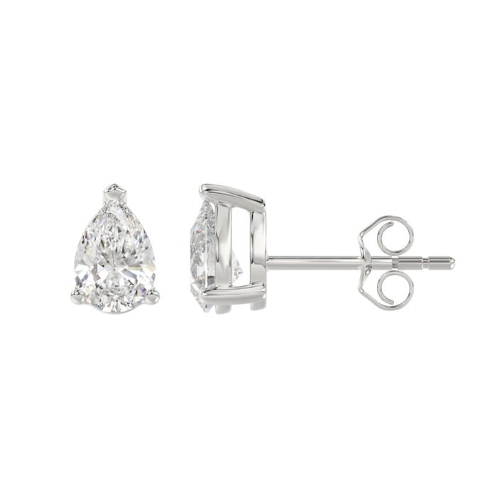 LADIES SOLITAIRE EARRINGS 2CT PEAR DIAMOND 14K WHITE GOLD - Image 2