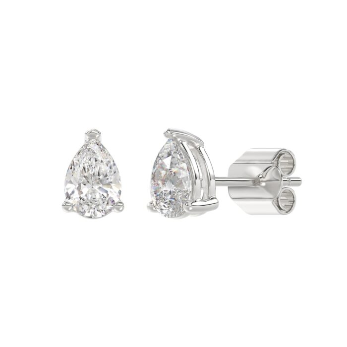 LADIES SOLITAIRE EARRINGS 2CT PEAR DIAMOND 14K WHITE GOLD - Image 3