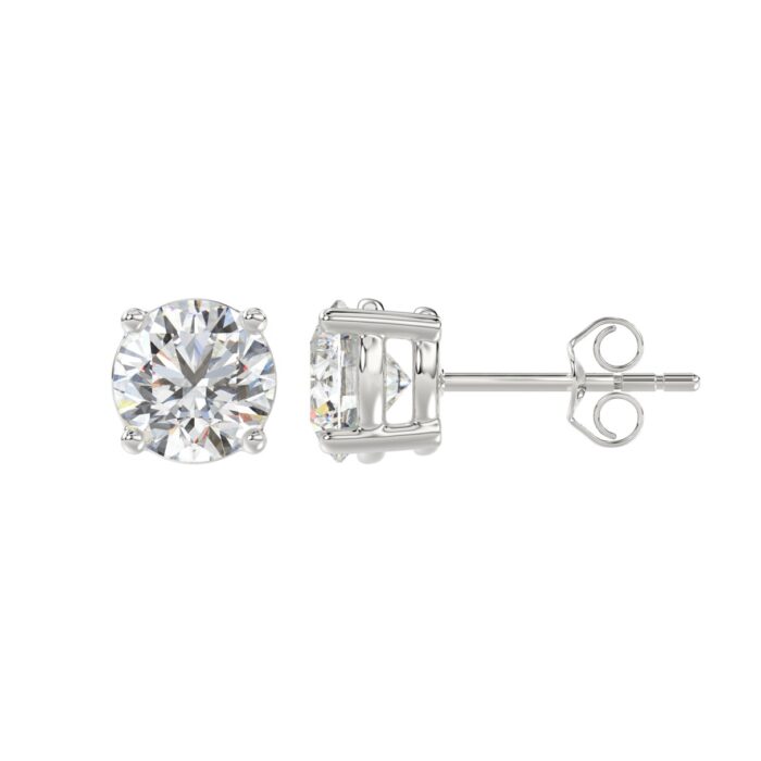 LADIES SOLITAIRE EARRINGS 3CT ROUND DIAMOND 14K WHITE GOLD (CENTER STONE ROUND DIAMOND 1 1/2CT) - Image 2