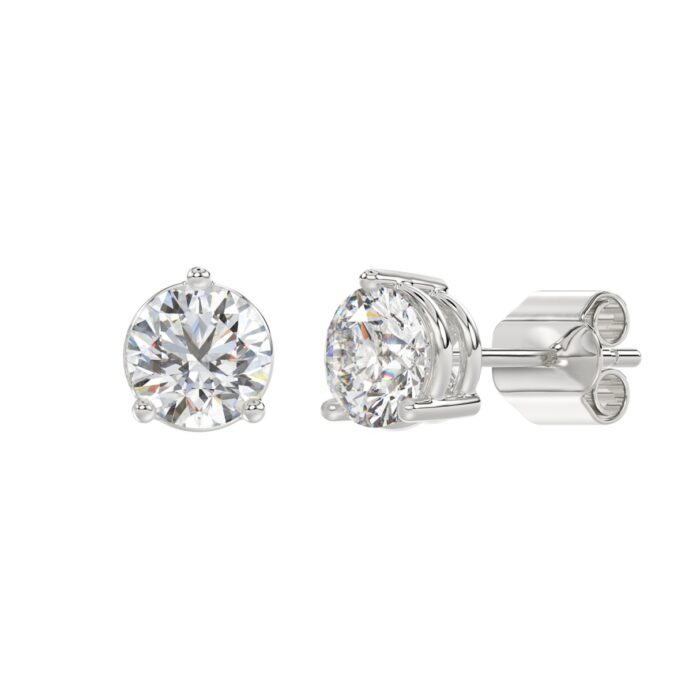LADIES SOLITAIRE EARRINGS 4CT ROUND DIAMOND 14K WHITE GOLD (CENTER STONE ROUND DIAMOND 2CT ) - Image 3