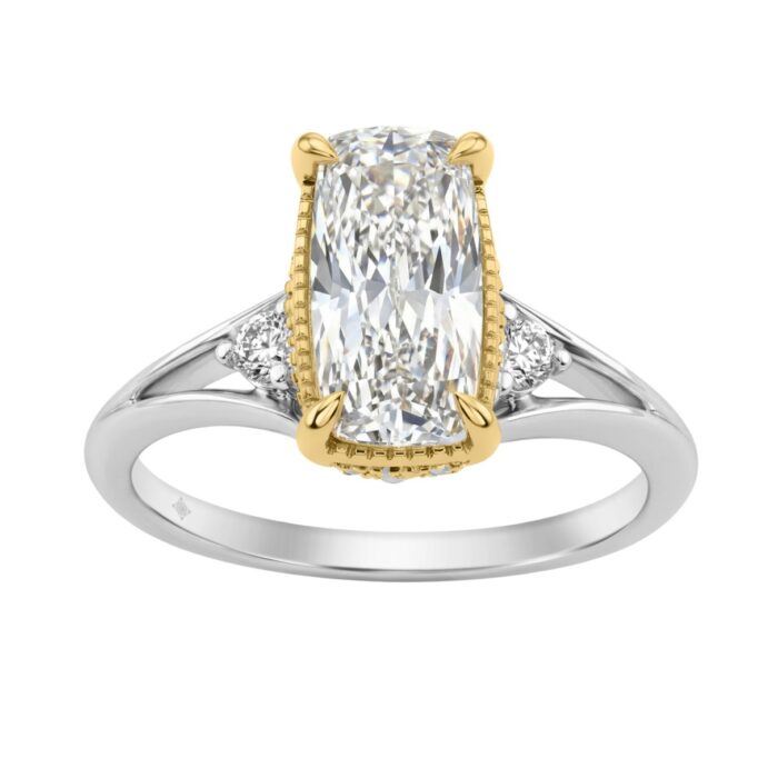 Luxury 14K White/Yellow Gold Diamond Engagement Ring 2 1/4Ct Elongated Cushion Center With Round Side Stones, Women Ring 2Ct Cushion Center Stone (Col - Image 1