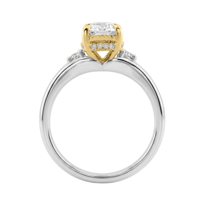 Luxury 14K White/Yellow Gold Diamond Engagement Ring 2 1/4Ct Elongated Cushion Center With Round Side Stones, Women Ring 2Ct Cushion Center Stone (Col - Image 3