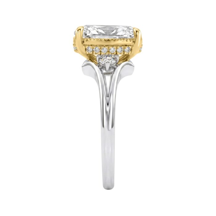 Luxury 14K White/Yellow Gold Diamond Engagement Ring 2 1/4Ct Elongated Cushion Center With Round Side Stones, Women Ring 2Ct Cushion Center Stone (Col - Image 2