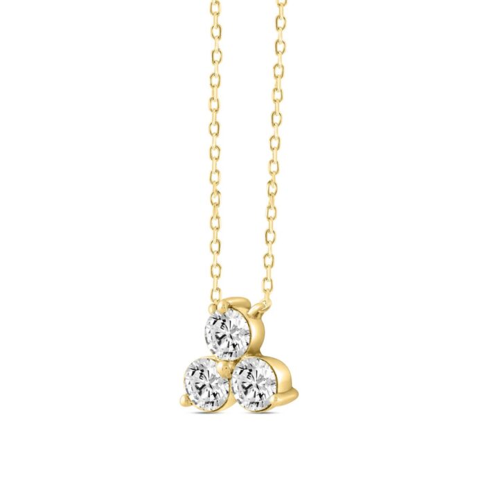 LADIES NECKLACE 1CT ROUND DIAMOND 14K YELLOW GOLD WITH CHAIN - Image 3