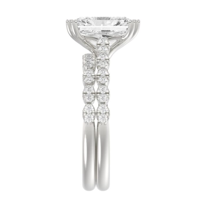 Ladies 14K White Gold Ladies Elegance- Bridal Set 3 1/3CT Round & Radiant Diamond 3.00CT Radiant Center stone (Color F-G -Clarity VS1/VS2) - Image 4