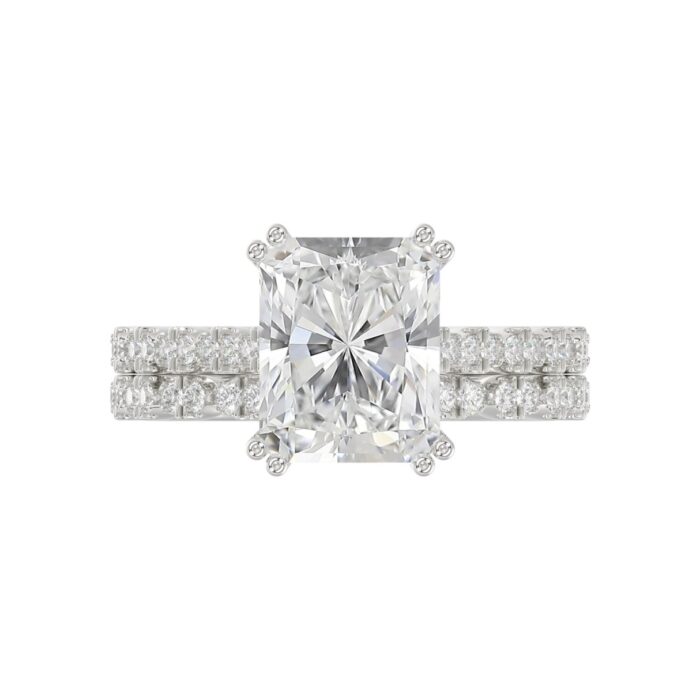 Ladies 14K White Gold Ladies Elegance- Bridal Set 3 1/3CT Round & Radiant Diamond 3.00CT Radiant Center stone (Color F-G -Clarity VS1/VS2) - Image 5