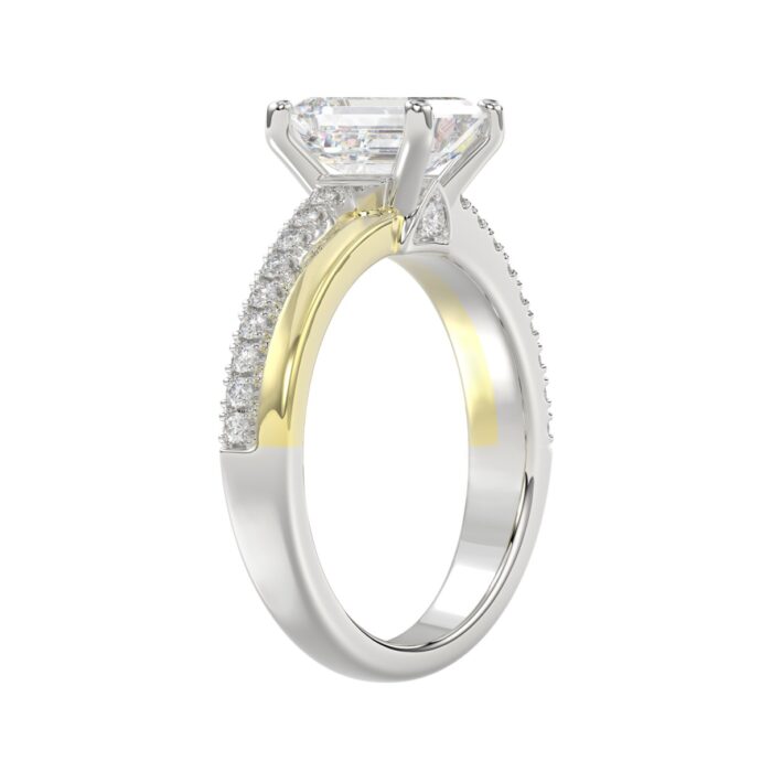 14K WHITE/YELLOW GOLD 2 1/4CT ROUND/EMERALD CUT DIAMOND LADIES RING (CENTER STONE EMERALD CUT DIAMOND 2CT) - Image 4