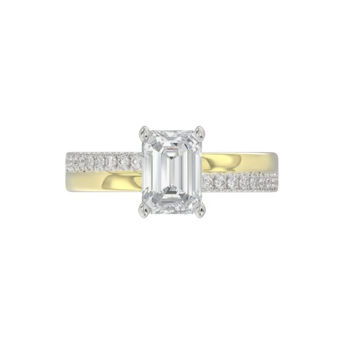 14K WHITE/YELLOW GOLD 2 1/4CT ROUND/EMERALD CUT DIAMOND LADIES RING (CENTER STONE EMERALD CUT DIAMOND 2CT) - Image 2