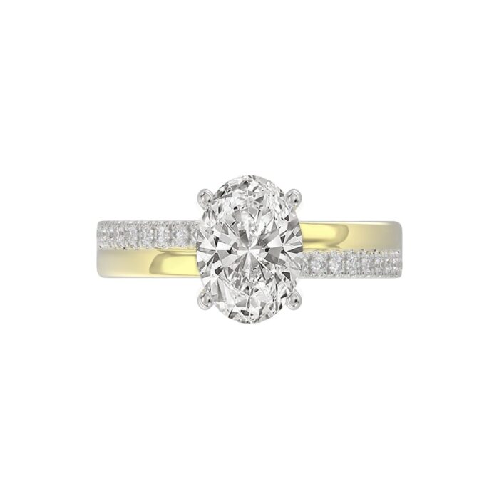 14K WHITE/YELLOW GOLD 2 1/4CT ROUND/OVAL DIAMOIND LADIES RING (CENTER STONE OVAL DIAMOND 2CT) - Image 5