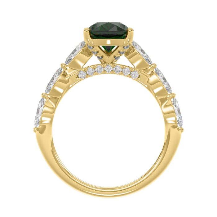 14K YELLOW GOLD 3.00CT ROUND/PEAR/MARQUISE DIAMOND LADIES RING (CENTER STONE PEAR GREEN EMERALD DIAMOND 2 1/4CT) - Image 2
