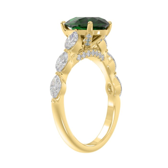 14K YELLOW GOLD 3.00CT ROUND/PEAR/MARQUISE DIAMOND LADIES RING (CENTER STONE PEAR GREEN EMERALD DIAMOND 2 1/4CT) - Image 3