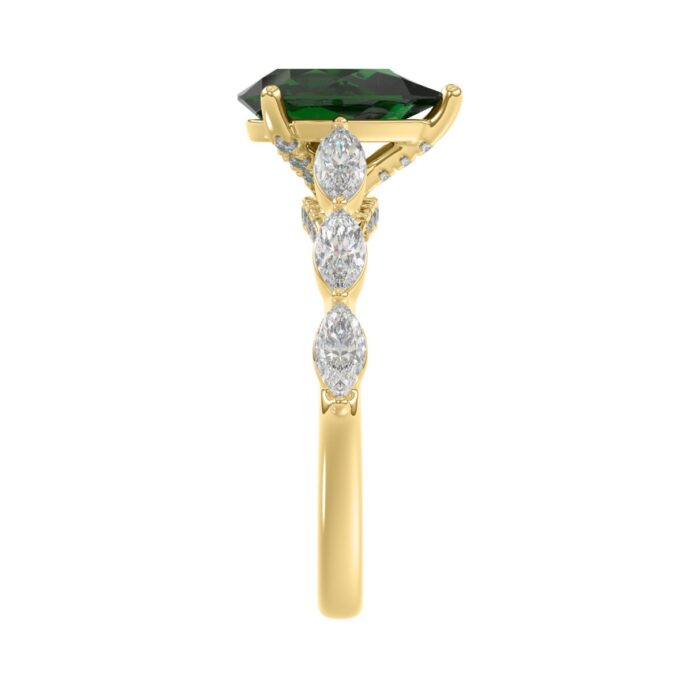 14K YELLOW GOLD 3.00CT ROUND/PEAR/MARQUISE DIAMOND LADIES RING (CENTER STONE PEAR GREEN EMERALD DIAMOND 2 1/4CT) - Image 4