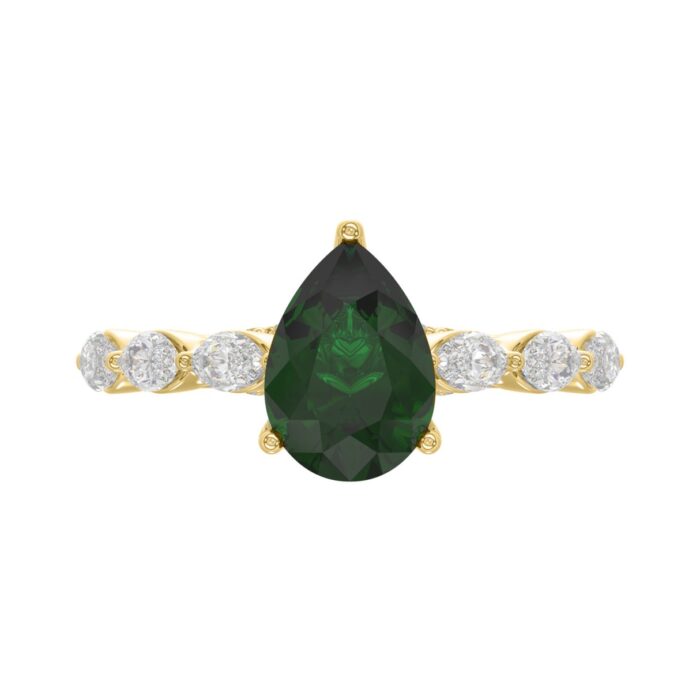 14K YELLOW GOLD 3.00CT ROUND/PEAR/MARQUISE DIAMOND LADIES RING (CENTER STONE PEAR GREEN EMERALD DIAMOND 2 1/4CT) - Image 5