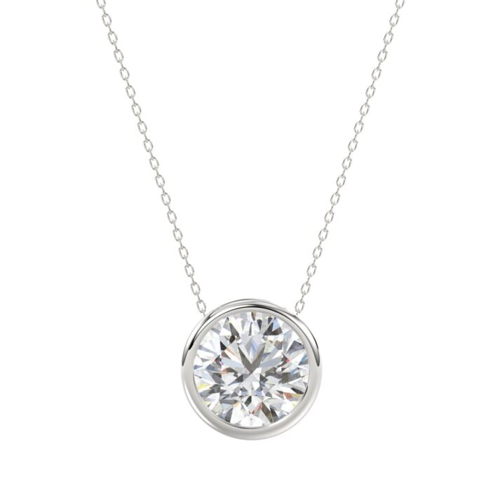 LADIES SOLITAIRE PENDANT 2CT ROUND DIAMOND 14K WHITE GOLD - Image 1